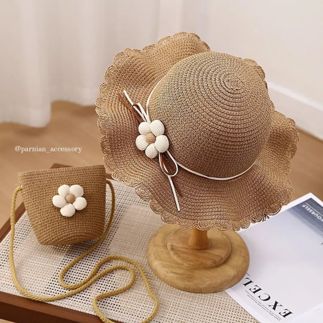 کیف و کلاه ست حصیری بچگانه وارداتی