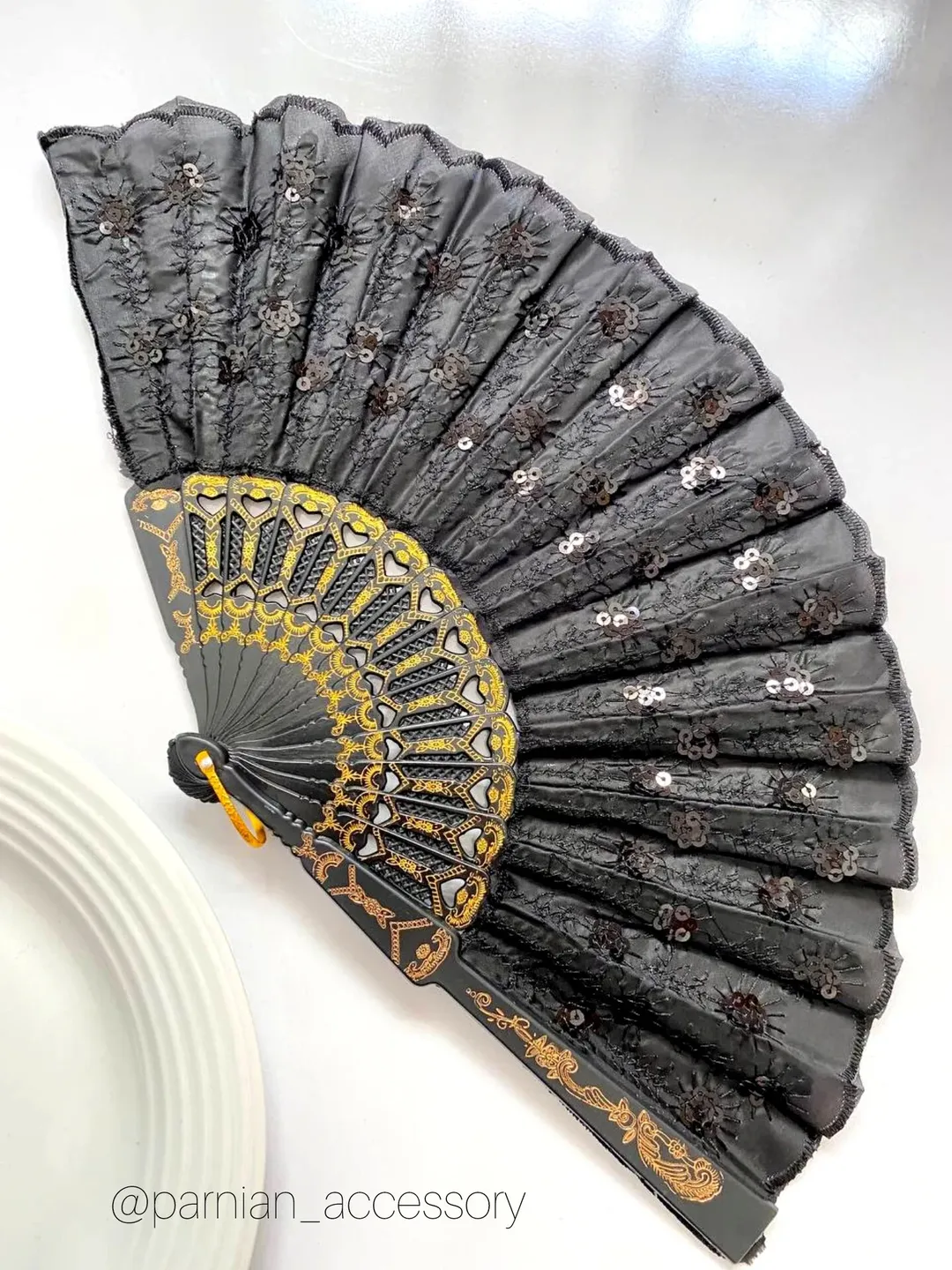 بادبزن مجلسی مشکی پولکدار با کیفیت