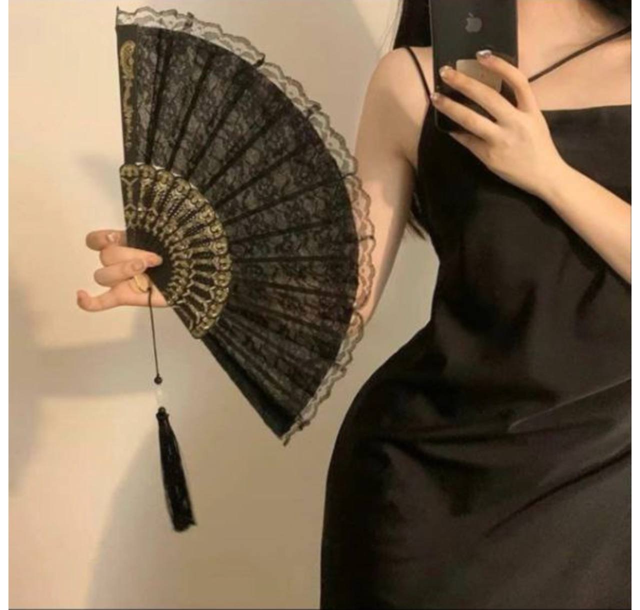 بادبزن مجلسی گیپور سفید و مشکی