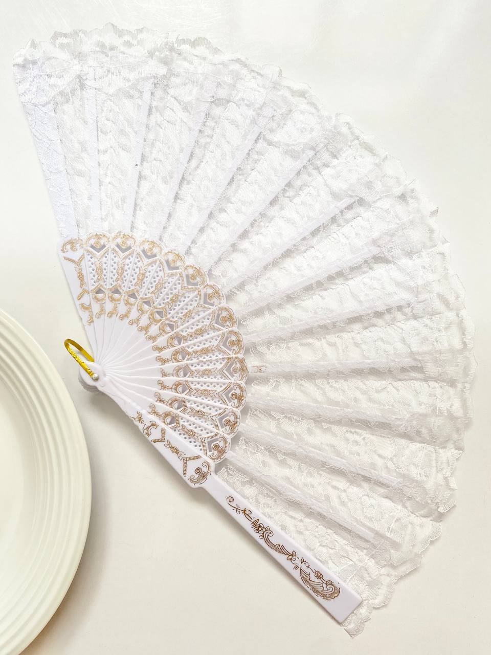 بادبزن مجلسی گیپور سفید و مشکی