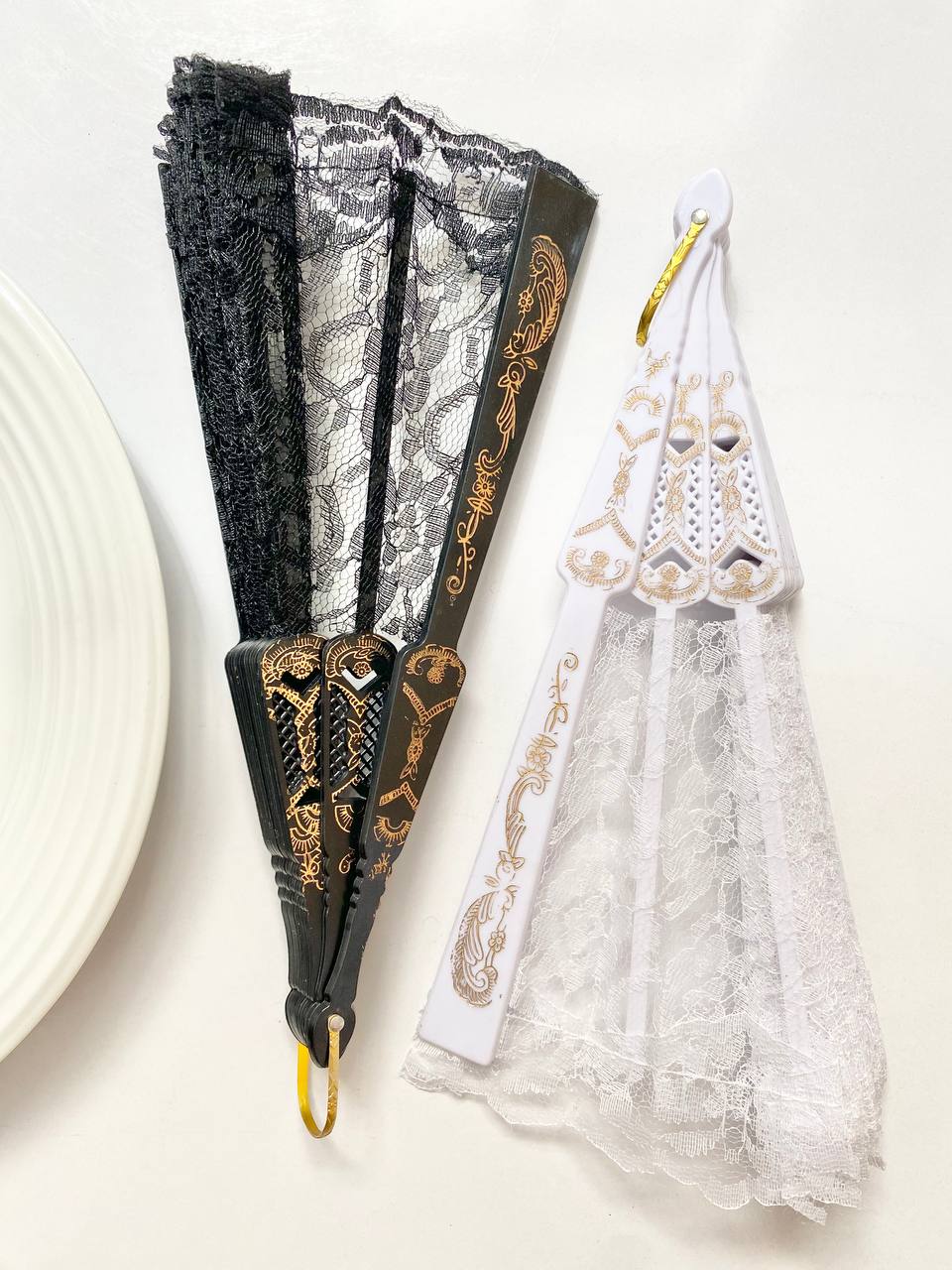 بادبزن مجلسی گیپور سفید و مشکی