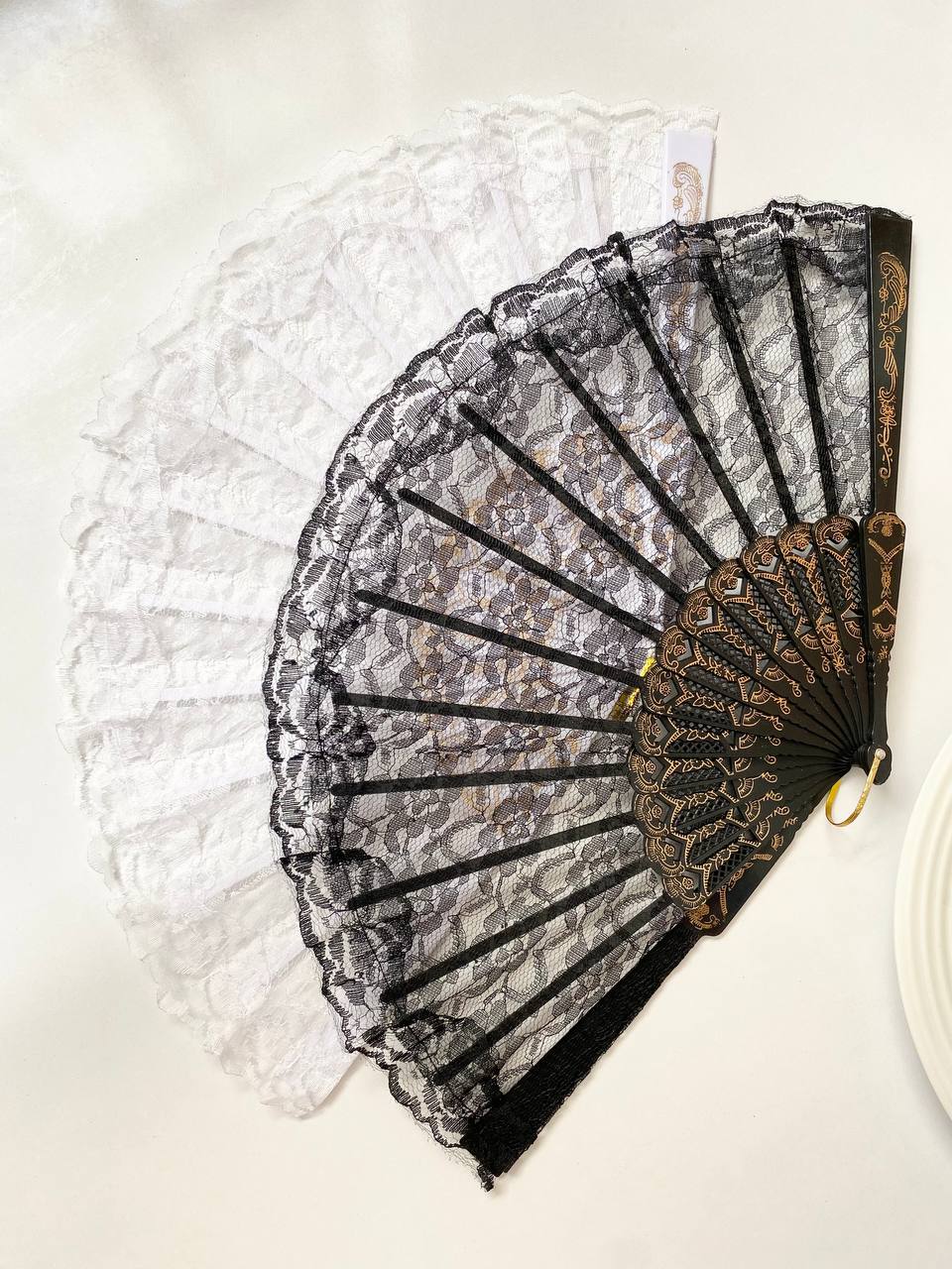 بادبزن مجلسی گیپور سفید و مشکی