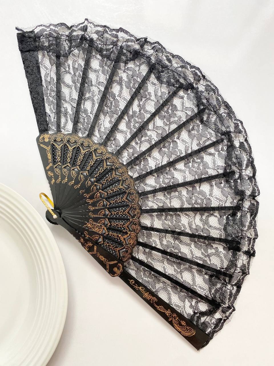 بادبزن مجلسی گیپور سفید و مشکی