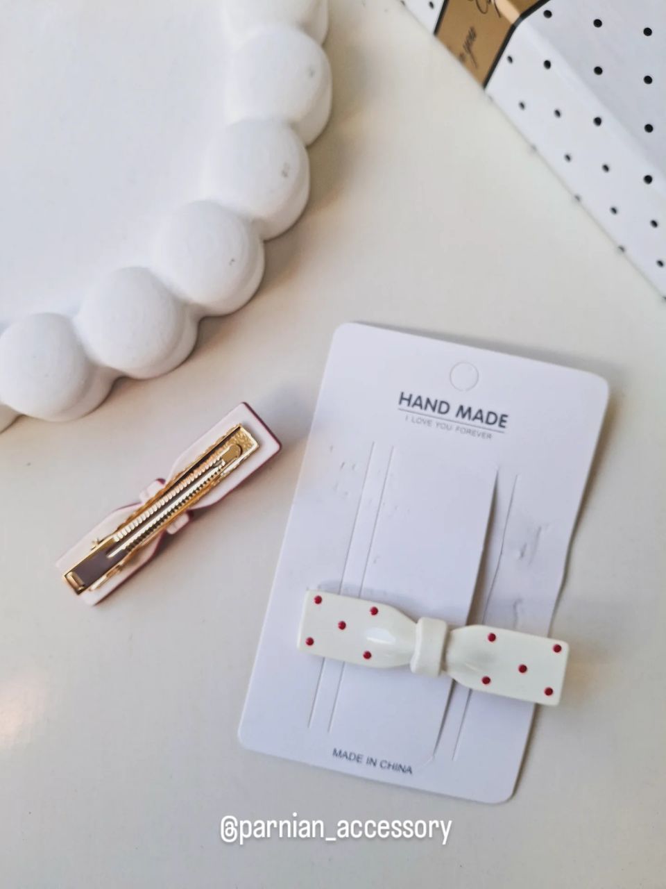 گیره پاپیونی خالدار سفید و قرمز accessoryparnian