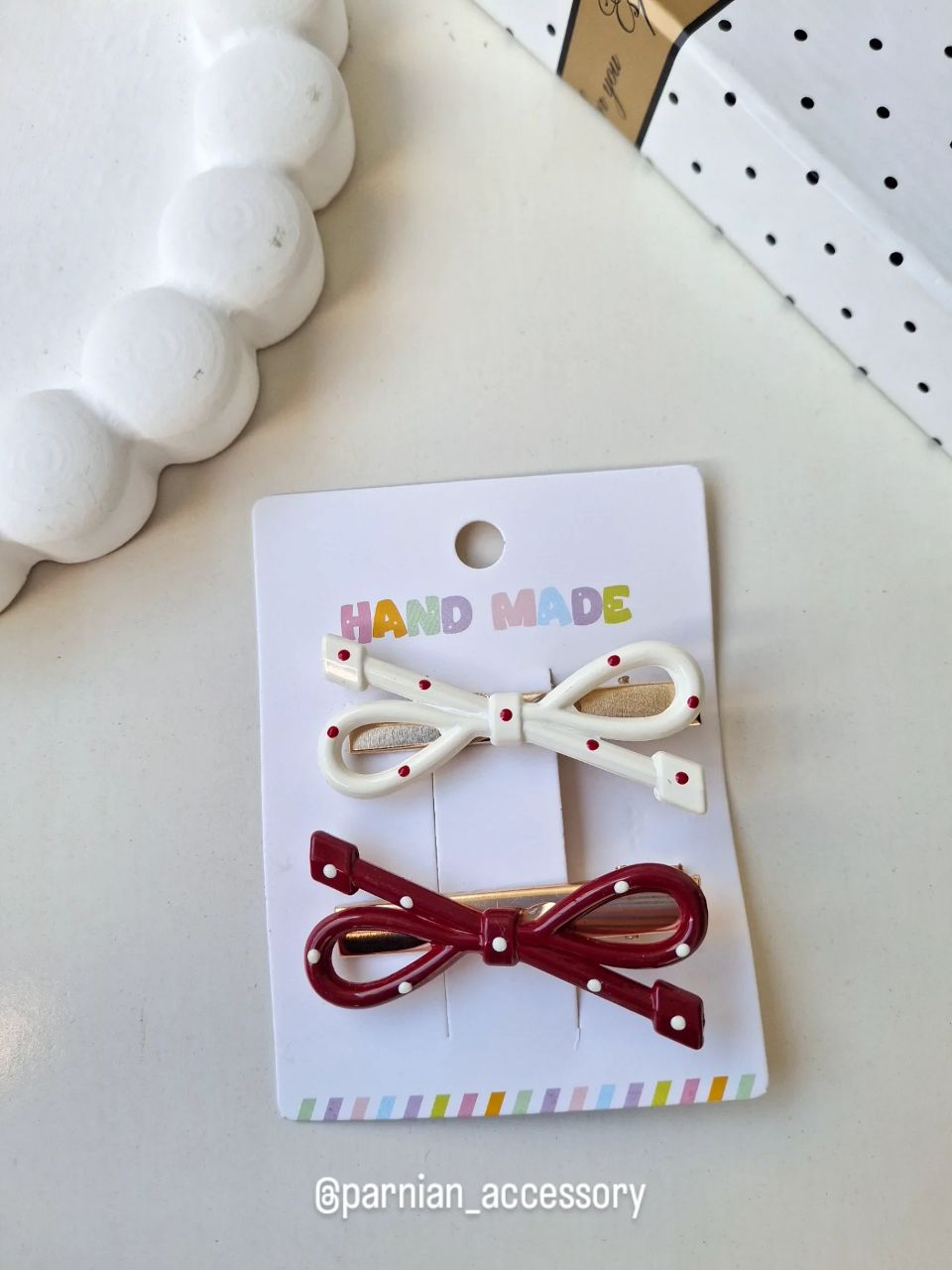 گیره پاپیونی خالدار سفید و قرمز accessoryparnian